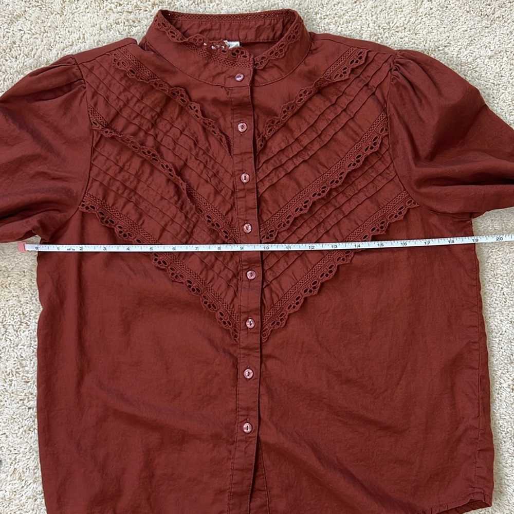 a.n.a Ruffle Long Sleeve Shirt Size Small - Picture 4 of 13